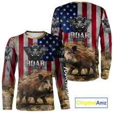 Load image into Gallery viewer, American Flag Wild Boar Camo Custom Name 3D Shirts, Boar Hunting Clothes for Hunters NBT132
