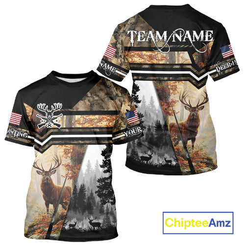 Red Deer Hunting Autumn Camo Custom Name American Flag - Best Gift Ideas for Hunters NBT40