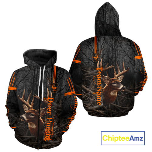 Custom Shadow Buck Black Camo Deer Hunting Shirts for Men, Deer Hunting Crew Clothes NBT54