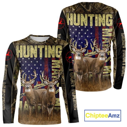 Beautiful Patriotic Camo Deer Hunting Shirt with US Flag, Hunting Outfit, Gifts for Hunters NBT58