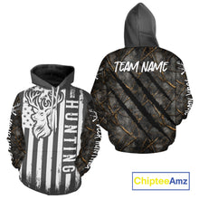 Load image into Gallery viewer, Personalized Dark Camo Deer Hunting Shirt with US Flag &amp; Deer Buck, Hunter Gifts NBT60