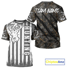 Load image into Gallery viewer, Personalized Dark Camo Deer Hunting Shirt with US Flag &amp; Deer Buck, Hunter Gifts NBT60