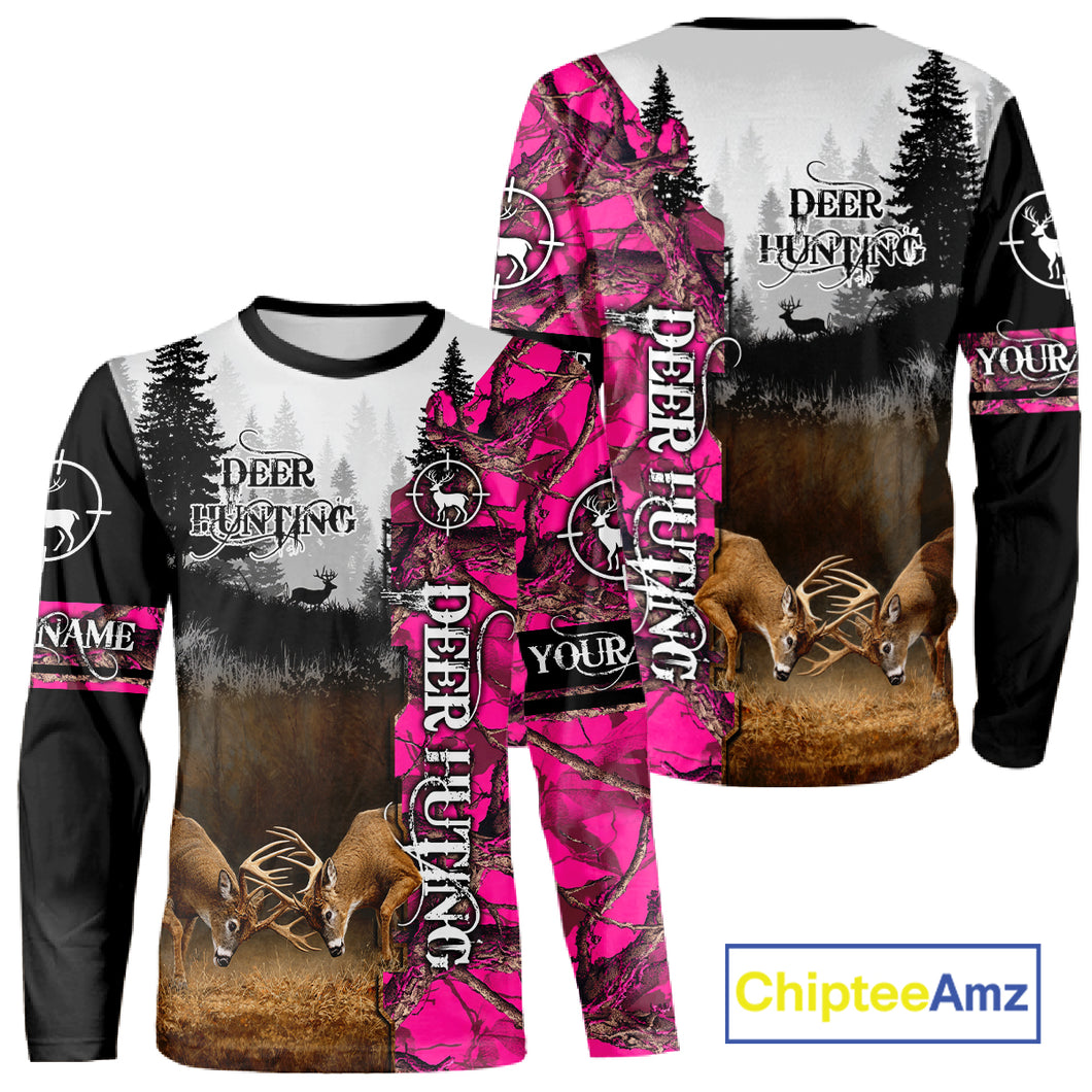 Deer Hunting Pink Camo Custom Name 3D All Over Print Shirts, Hunting Gifts NBT66