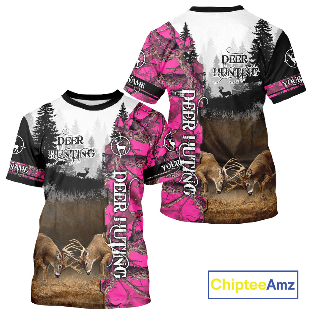 Deer Hunting Pink Camo Custom Name 3D All Over Print Shirts, Hunting Gifts NBT66