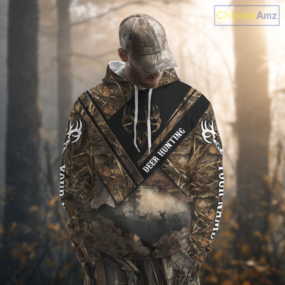 Deer Hunting Shirt Custom Name 3D All Over Print with Deer Skull & Brown Camo For Deer Hunters NBT79