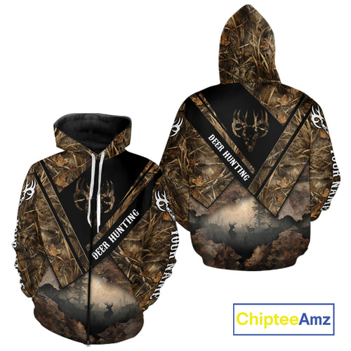 Deer Hunting Shirt Custom Name 3D All Over Print with Deer Skull & Brown Camo For Deer Hunters NBT79