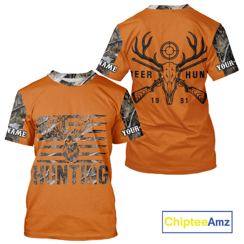 Personalized Deer Hunting Orange Camouflage Custom Name 3D Print Shirt, Deer Hunting Gifts NBT82