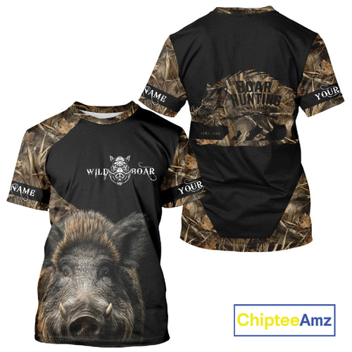 Wild Boar Hunting Camouflage Custom Name 3D All Over Print Shirts, Personalized Hunting Gifts NBT103