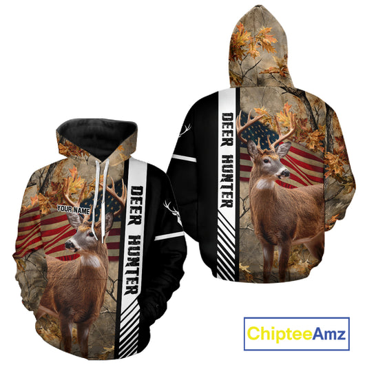 Beautiful Deer Hunting American flag Custom Name Shirt for Hunter NBT01