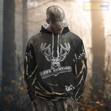 Load image into Gallery viewer, Deer Hunting Black Camo Custom Name Long Sleeve, Hoodie Shirt for Hunters NBT03