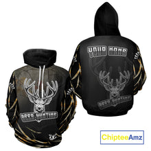Load image into Gallery viewer, Deer Hunting Black Camo Custom Name Long Sleeve, Hoodie Shirt for Hunters NBT03