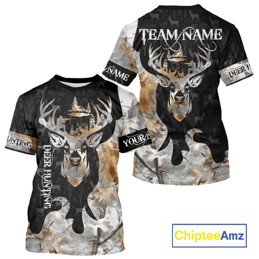 Snowfall Deer Hunting Hoodie, Longsleeves Shirt – Winter Camo Custom Name for Big Game Hunters NBT33