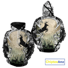 Load image into Gallery viewer, Grey Camo Deer Hunting Hoodie, Buck with Scope Silhouette, Whitetail Season NBT14