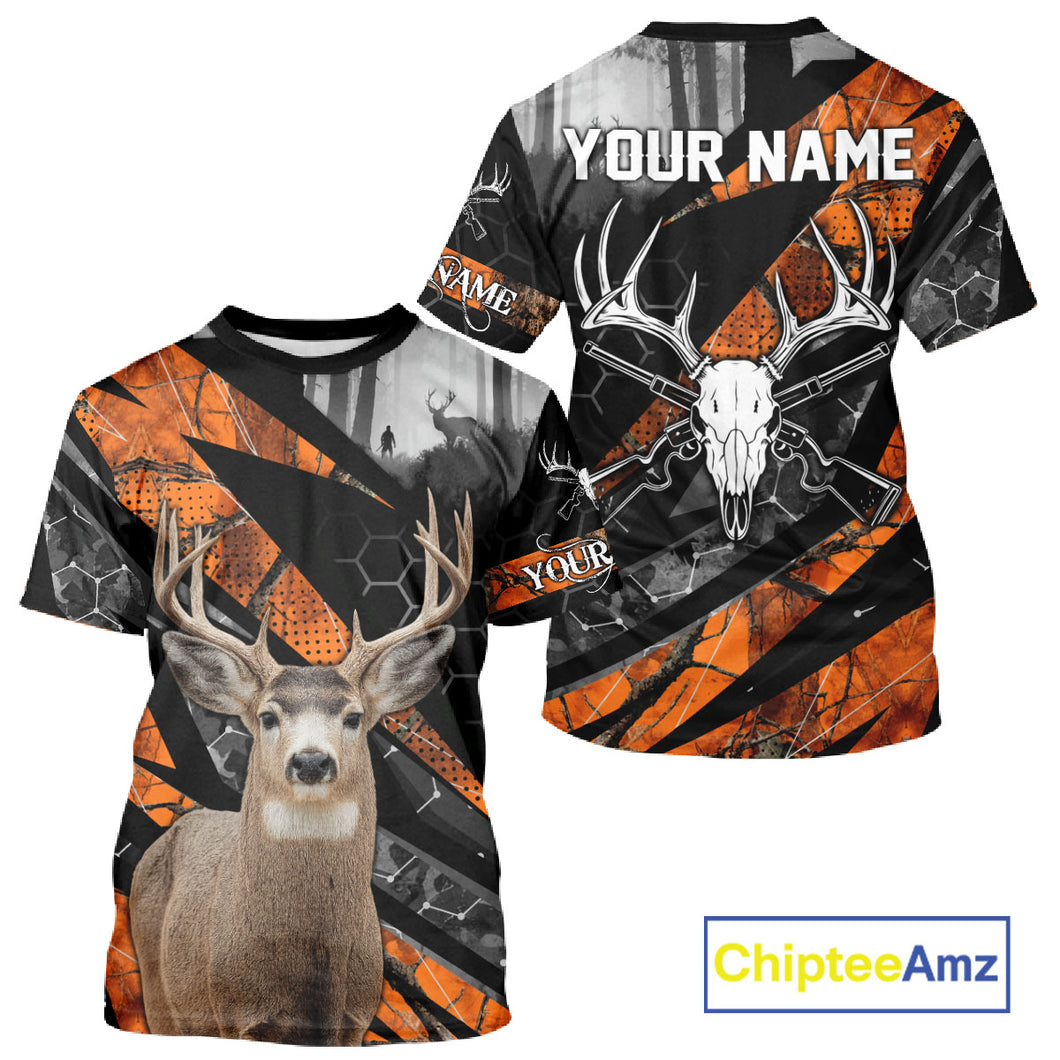 Personalized Orange Camo Deer Hunting Shirts for Men - Custom Name, Deer Hunting Gifts NBT36