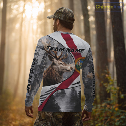 Florida Flag Grey Camo Elk Hunting Hoodie, Longsleeve Shirt - Personalized Gift for Hunters NBT17