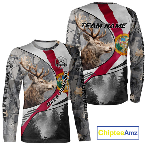 Florida Flag Grey Camo Elk Hunting Hoodie, Longsleeve Shirt - Personalized Gift for Hunters NBT17
