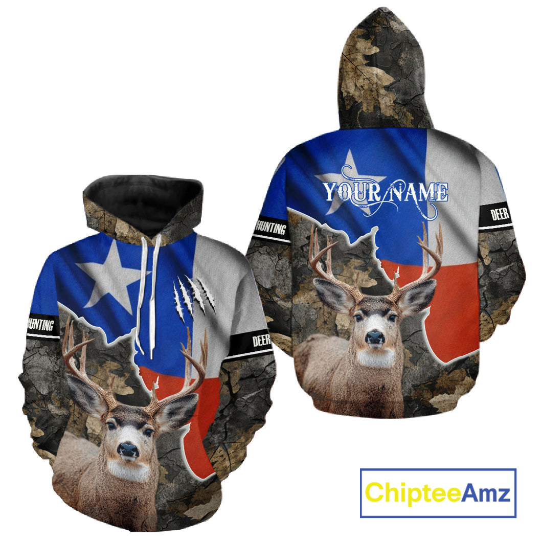 Deer Hunting Camo Texas Flag 3D All Over Print Shirts for Deer Hunter, Hunting Gifts for Men NBT23