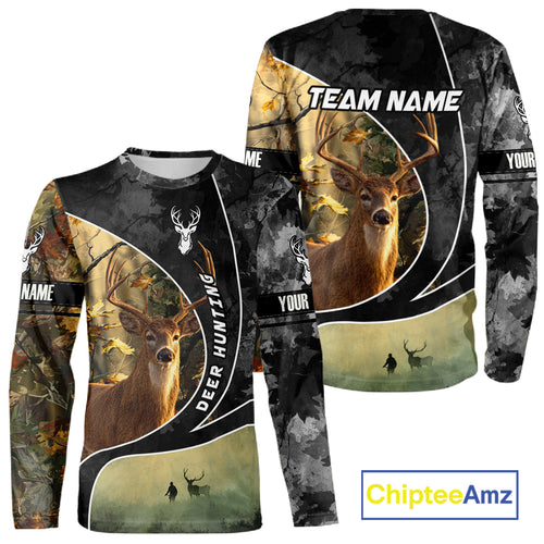 Personalized Deer Hunting Hoodie, Longsleeve Shirt – Whitetail Buck, Fall Camo, Gifts for Men NBT27