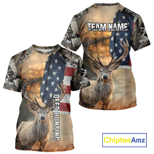 American Flag Camouflage Red Deer Hunting Shirts – Custom Name Hunting Clothes for Men NBT39