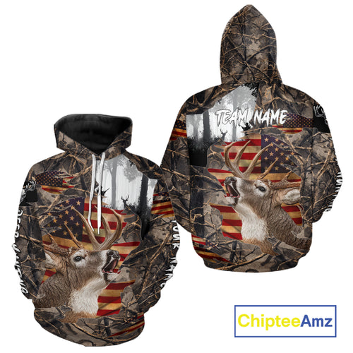 Best Deer Hunting Camo Shirt with Big Buck and US Flag – Hunting Apparel for Men, Hunter Gifts NBT61