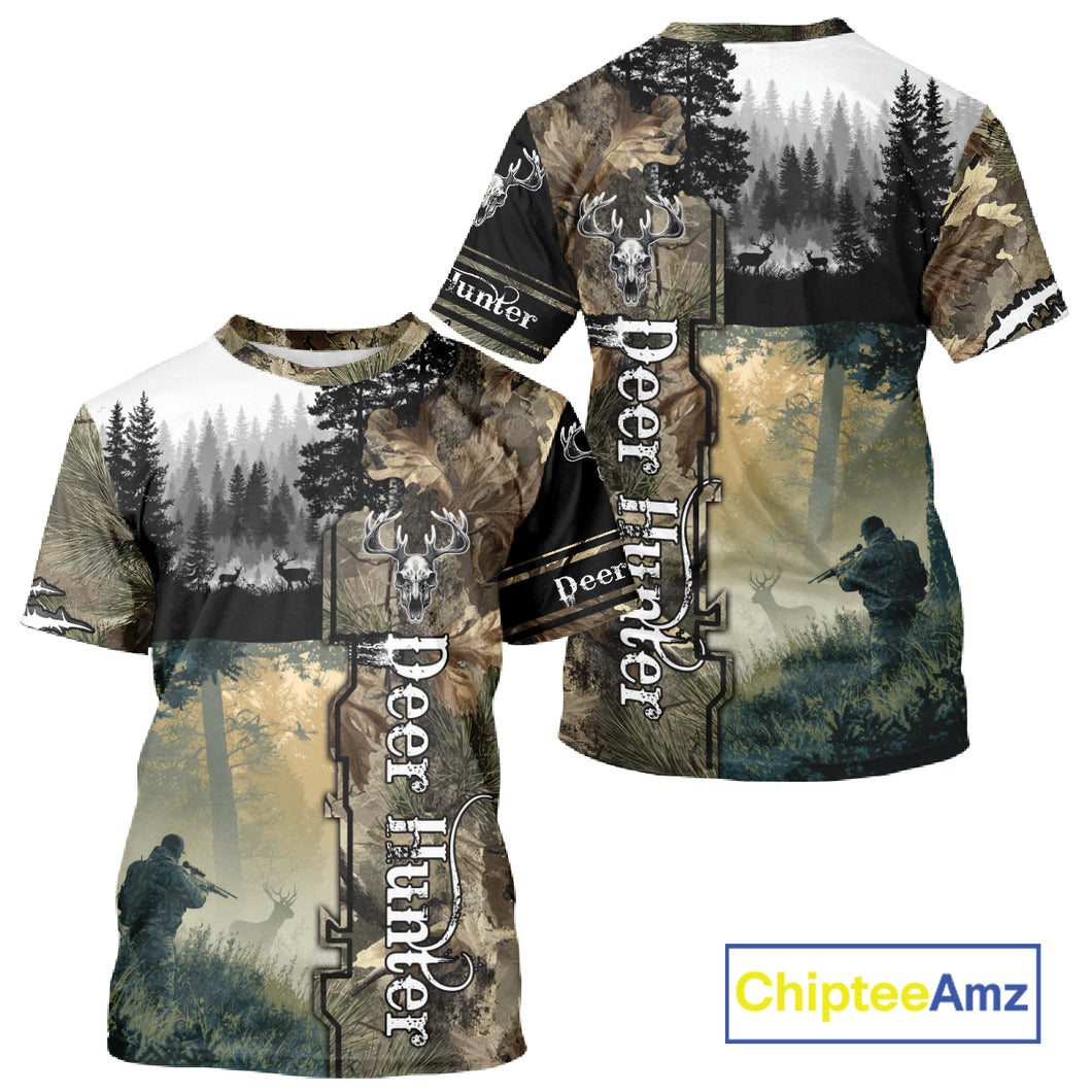 Personalized Forest Camo Deer Hunting 3D All Over Printed Custom Name Shirts Hunting Gifts NBT65