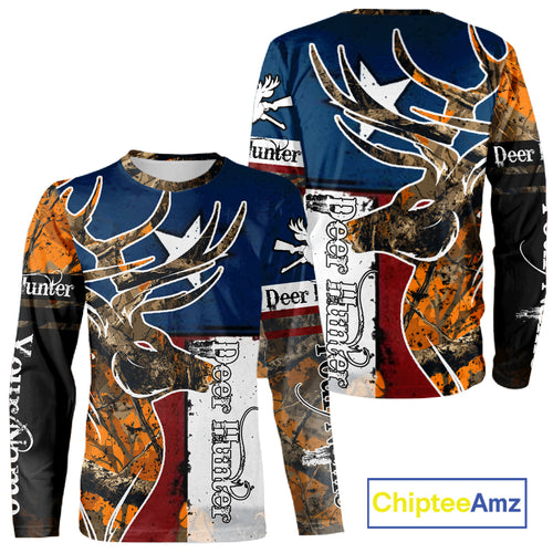 Deer Hunting Orange Camouflage Shirts with TX Flag, Personalized Hunting Shirt, Hunting Gifts NBT92