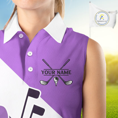 Purple Golf Bag Womens Sleeveless Golf Polo Shirts Custom Golf Shirts, Golf Attire For Ladies NBT577