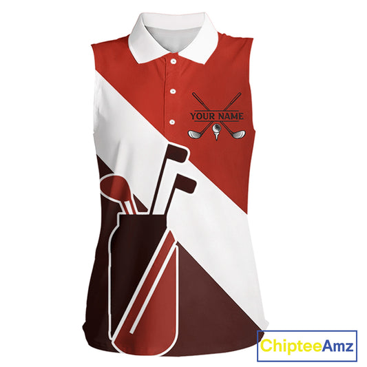 Red Golf Bag Womens Sleeveless Golf Polo Shirts Custom Golf Shirts, Golf Attire For Ladies NBT578