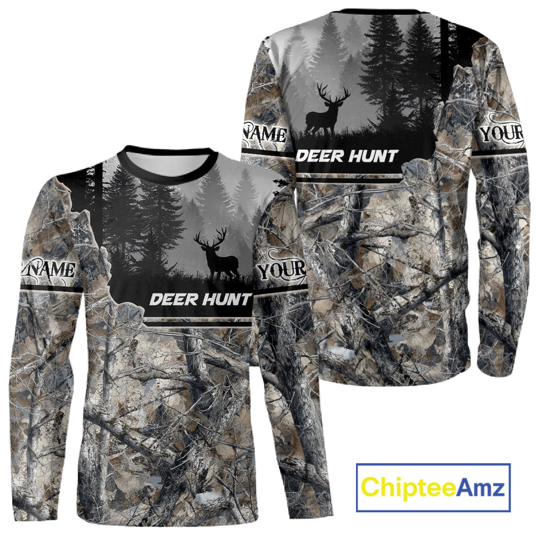 Whitetail Deer Hunting Winter Camouflage 3D Custom Name Shirts, Custom Deer Hunting Winter NBT197