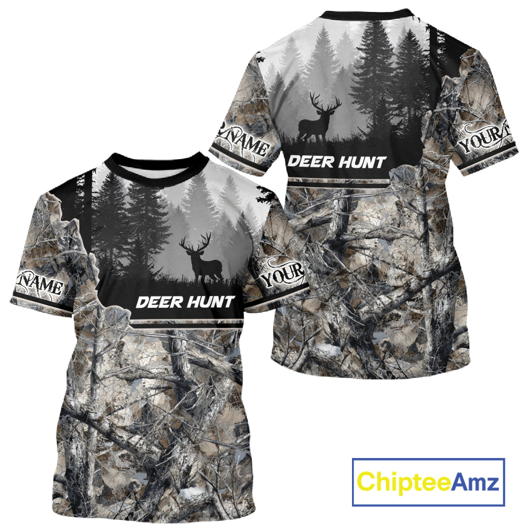 Whitetail Deer Hunting Winter Camouflage 3D Custom Name Shirts, Custom Deer Hunting Winter NBT197