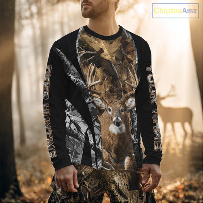 Whitetail Deer 3D All Over Printed Fall Season Camo Hoodie Custom Name Shirt NBT314
