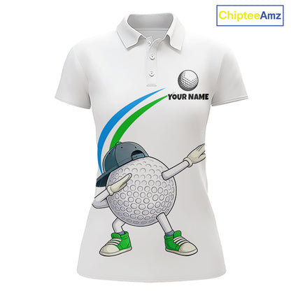 White Funny Golf Ball Custom Team Polo Shirt, Personalized Womens Golf Polo Shirt, Golf Lovers Gift NBT603