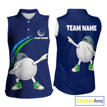 Load image into Gallery viewer, Blue Funny Golf Ball Custom Team Polo Shirt, Personalized Womens Sleeveless Golf Polo Shirt, Golf Lovers Gift NBT604