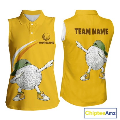 Yellow Funny Golf Ball Custom Team Polo Shirt, Personalized Womens Sleeveless Golf Polo Shirt, Golf Lovers Gift NBT606
