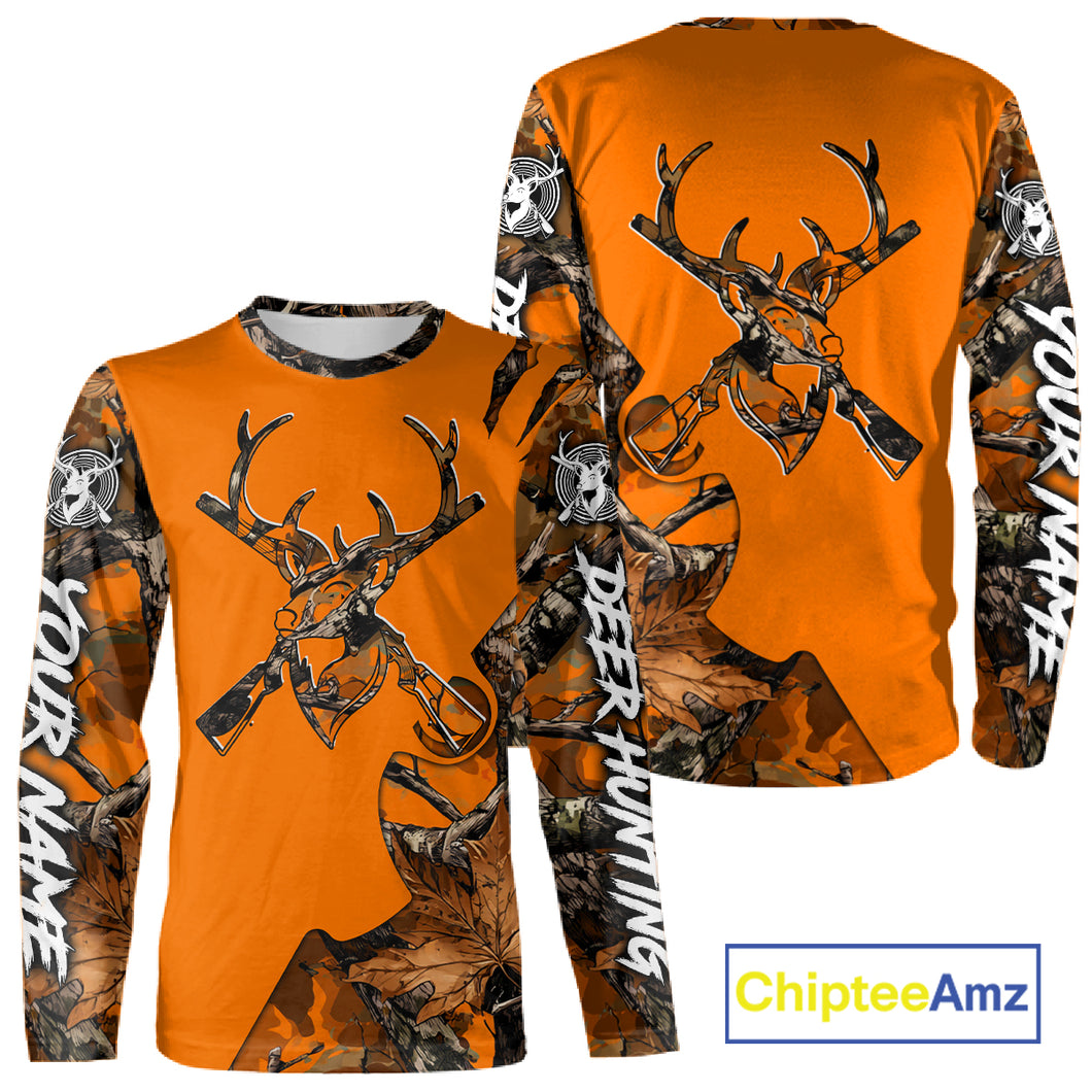 Whitetail Deer Hunting Orange Camo 3D Printed Shirts, Personalized Hunting Shirt NBT217