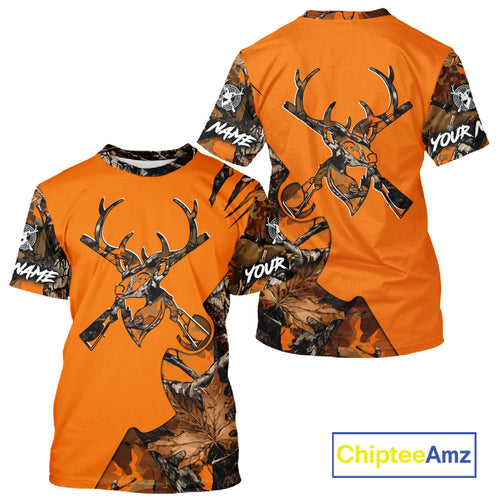 Whitetail Deer Hunting Orange Camo 3D Printed Shirts, Personalized Hunting Shirt NBT217