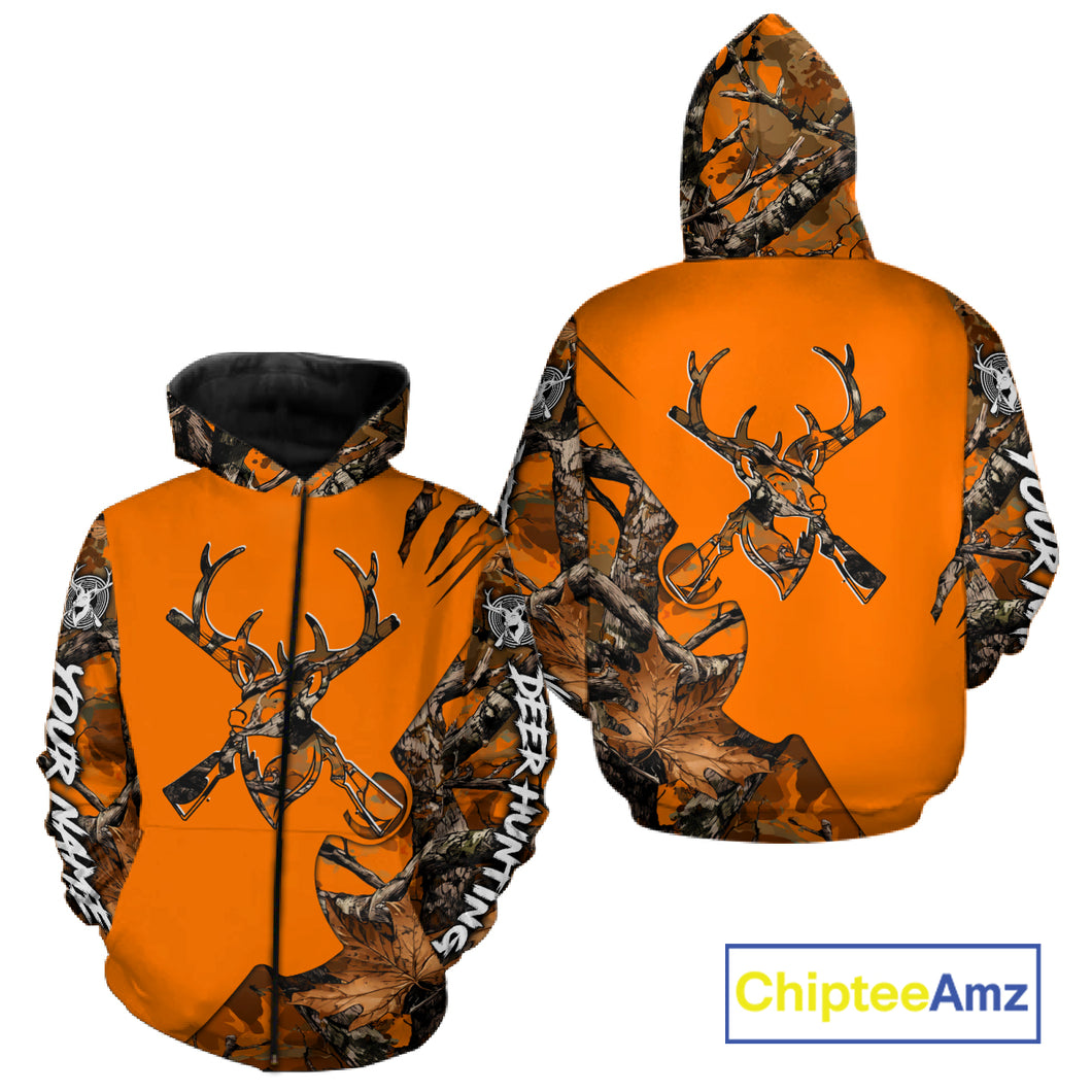 Whitetail Deer Hunting Orange Camo 3D Printed Shirts, Personalized Hunting Shirt NBT217