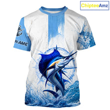 Load image into Gallery viewer, Front view of Sailfish performance fishing shirt custom fishing T-shirt, lightweight moisture-wicking UPF fabric with Sailfish graphic