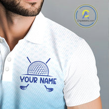 Load image into Gallery viewer, Blue White Mens Polo Golf  Shirts Custom Name Golf Shirt For Men, Golf Team Clothes NBT504