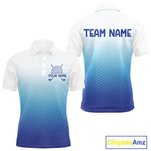 Load image into Gallery viewer, Blue White Mens Polo Golf  Shirts Custom Name Golf Shirt For Men, Golf Team Clothes NBT504