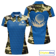 Load image into Gallery viewer, Blue Camo Womens Golf Polo Shirts Custom Golf Outfit For Ladies, Team Golf Shirts NBT632