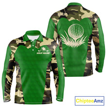 Load image into Gallery viewer, Green Camo Mens Golf Polo Shirts Custom Golf Outfit For Mens, Team Golf Shirts NBT634