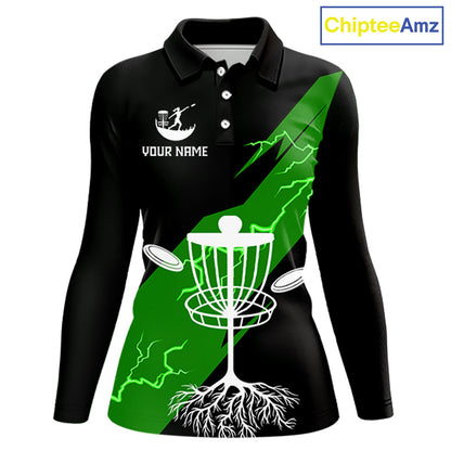 Green Womens Disc Golf Polo Shirts Custom Thunder Lightning Team Disc Golf Jerseys, Disc Golf Gifts NBT651