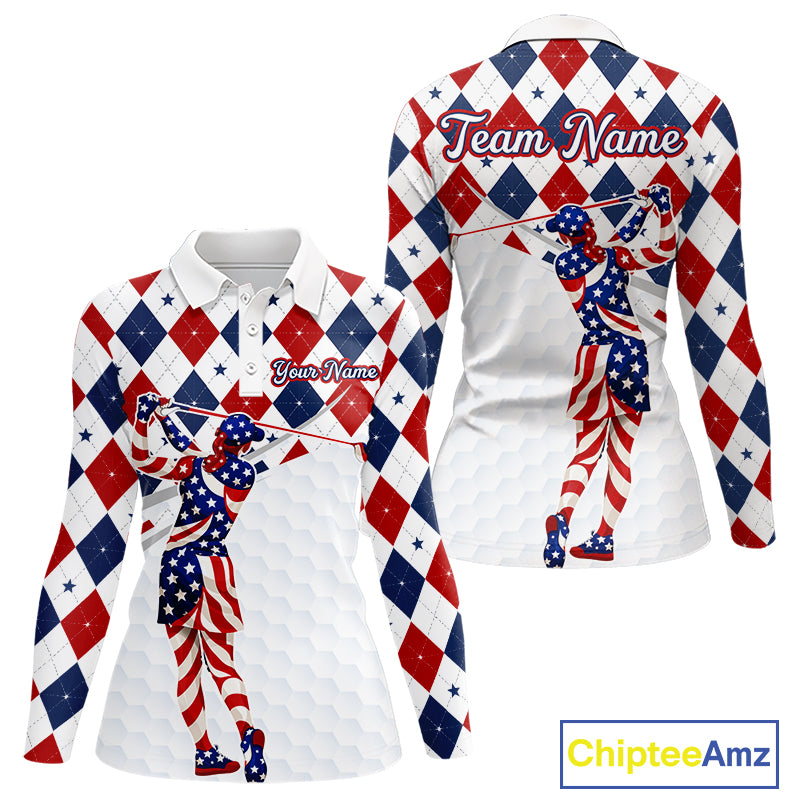 American Flag Golf Polo Shirt For Womens Patriotic White Golf Shirt 4th of July Golf Outfit Golf Gifts NBT520