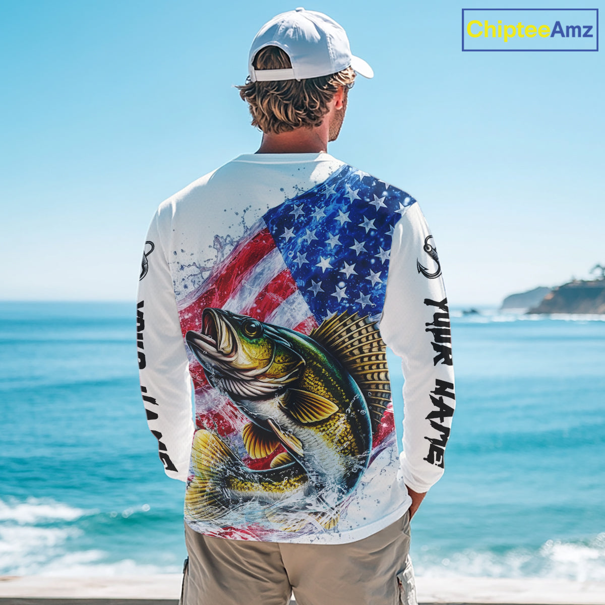 American Flag Patriotic Walleye Fishing Custom Long Sleeve Shirts, 4th of July Fishing Tournament Shirts NBT527