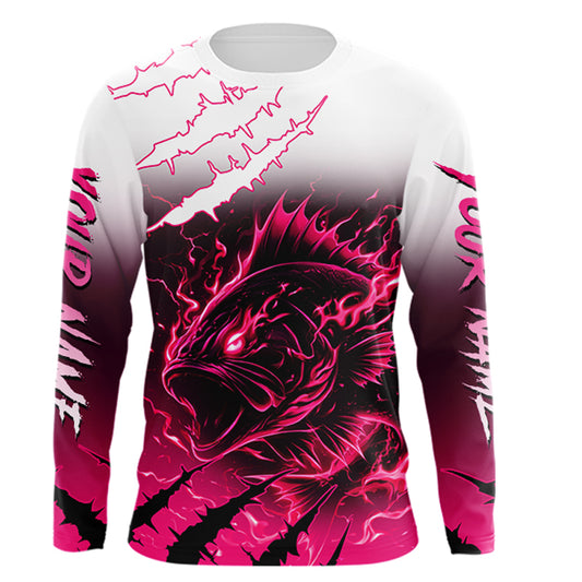 Largemouth Bass Long Sleeve Fishing Shirts Pink Angry Fish, Bass Fishing Shirts NBT387
