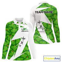 Load image into Gallery viewer, Green And White Golf Pattern Polo Golf Shirt For Women Custom Ladies Golf Clothes, Golf Gifts NBT677