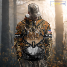 Load image into Gallery viewer, Whitetail Deer Hunting Camouflage Shirts with US Flag, Custom Hunting Shirt for Hunters NBT164