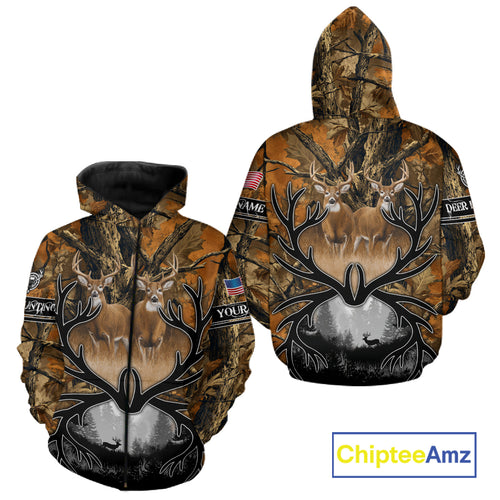 Whitetail Deer Hunting Camouflage Shirts with US Flag, Custom Hunting Shirt for Hunters NBT164