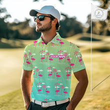 Load image into Gallery viewer, Pink Flamingo Palm Tree Mens Golf Polo Shirt, Tropical Golf Shirt, Cute Flamingo Print Summer Polo NBT538